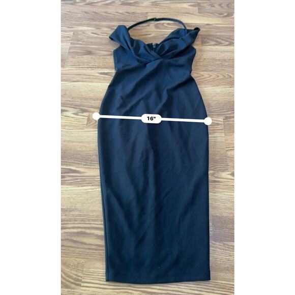 NOOKIE bodycon black Athena Off Shoulder Halter Midi Dress size S - Picture 5 of 13